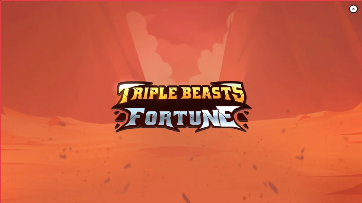 Tampilan visual slot Triple Beasts of Fortune dengan latar belakang ngarai dan simbol hewan prasejarah.