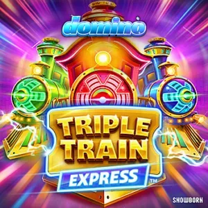 Tampilan visual neon cyberpunk dari slot Triple Train Express